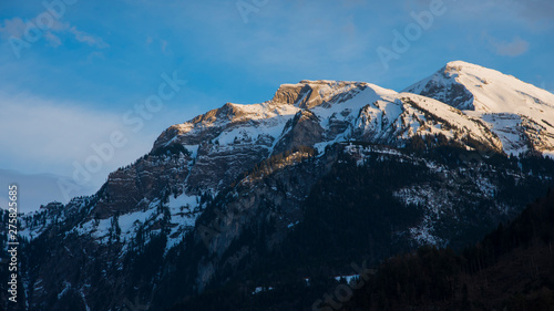 Beautiful snow mountain with sunlight at Interlaken, Switzerland