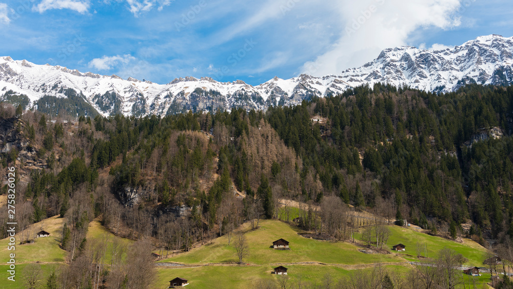 The snow mountain view from Lauterbrunnen station, Switzerland