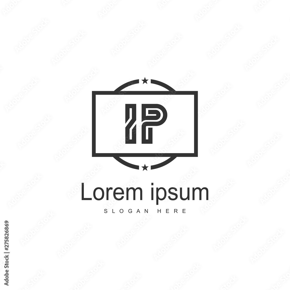 Initial IP logo template with modern frame. Minimalist IP letter logo vector illustration