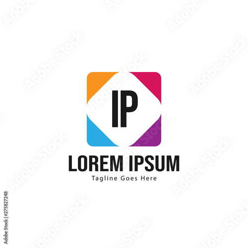 Initial IP logo template with modern frame. Minimalist IP letter logo vector illustration