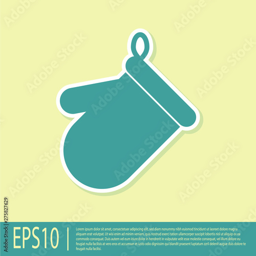 Green Oven glove icon isolated on yellow background. Kitchen potholder sign. Cooking glove. Vector Illustration