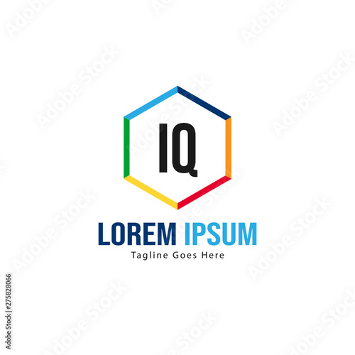 Initial IQ logo template with modern frame. Minimalist IQ letter logo vector illustration