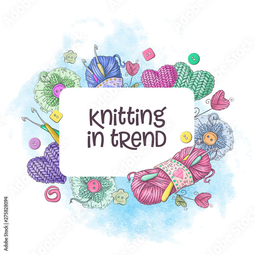 Set for handmade logo template, elements and accessories for crocheting and knitting.