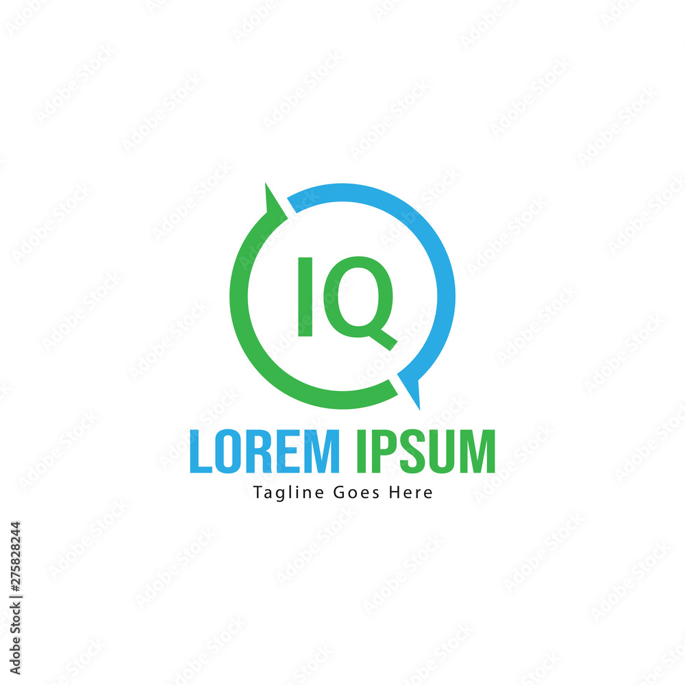 Initial IQ logo template with modern frame. Minimalist IQ letter logo vector illustration
