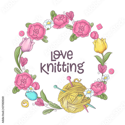 Set for handmade logo template, elements and accessories for crocheting and knitting.