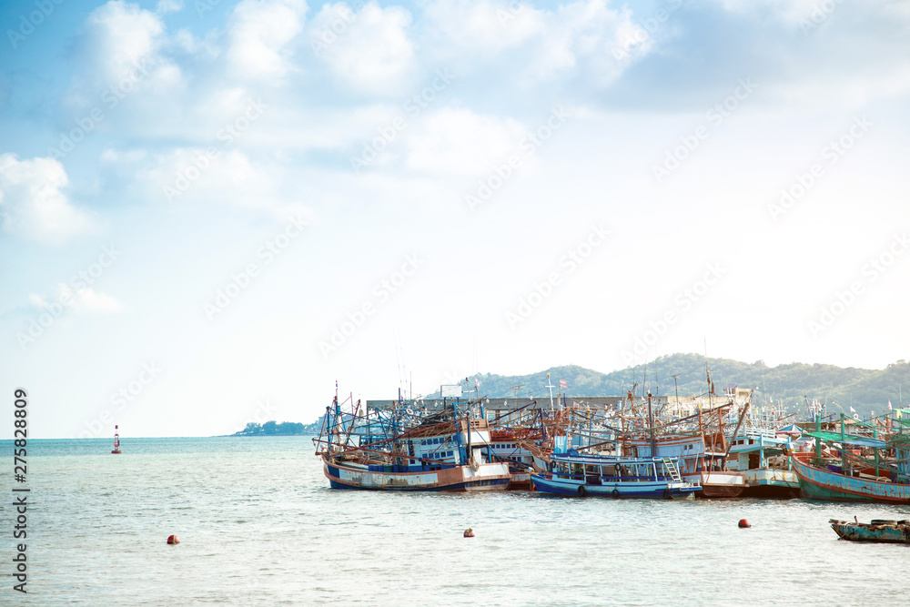 fisherman boat and transportation in seafood industry at seashore