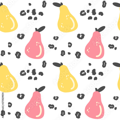 abstract modern seamless vector pattern background illustration with pears and animal print with leopard dots