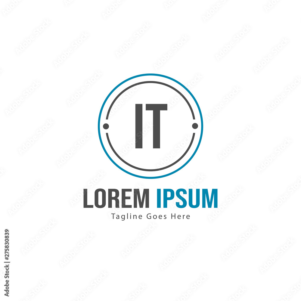 Initial IT logo template with modern frame. Minimalist IT letter logo vector illustration