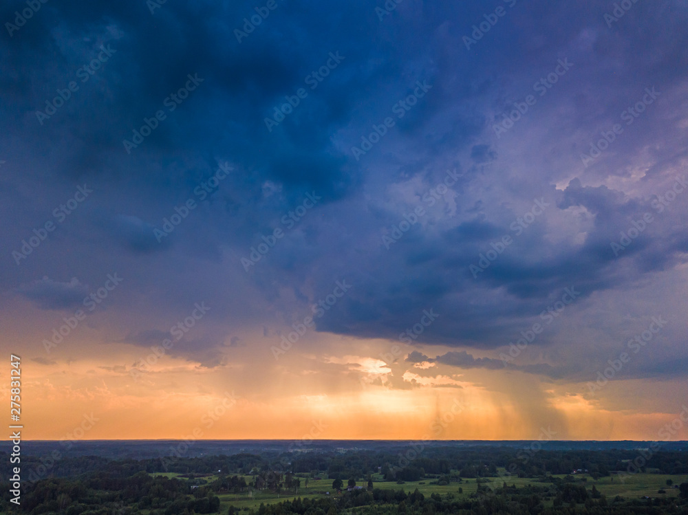 Aerial image of dark Storm clouds in the field