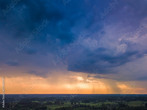 Aerial image of dark Storm clouds in the field