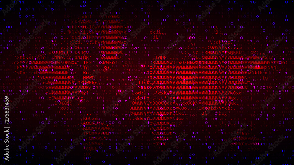 Digital Binary Code on Dark Red BG with Map Digital Binary Code on Dark Red BG with Map