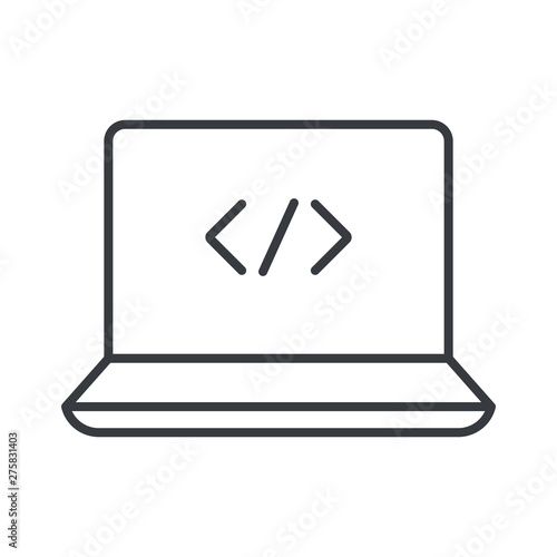 Programming, web development concept. Code on the screen laptop. Programming concept illustration. Web developer concept illustration. Coding vector. Learn to code concept illustration.