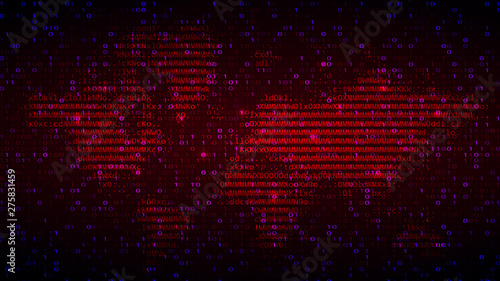 Digital Binary Code on Dark Red BG with Map