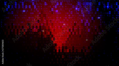 Digital Pixel Screen Dark Red BG. Cybercrime Concept