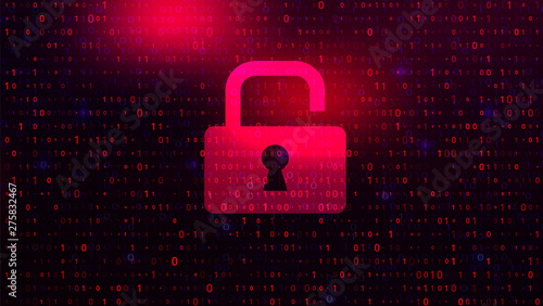 Digital Binary Code on Dark Red BG with Lock