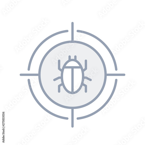 Malware bug in target vector icon. Network Vulnerability - Virus, Malware, Ransomware, Fraud, Spam, Phishing, Email Scam, Hacker Attack - IT Security Concept Design, Vector illustration