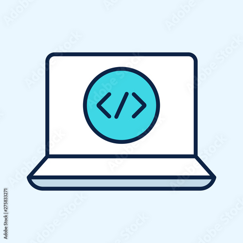 Programming, web development concept. Code on the screen laptop. Programming concept illustration. Web developer concept illustration. Coding vector. Learn to code concept illustration.