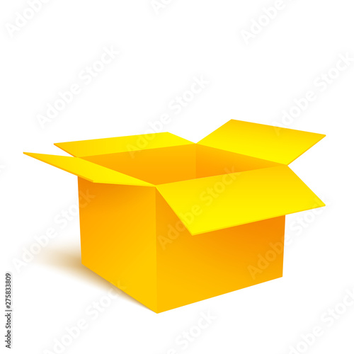 Yellow box isolated on white background. An open empty box. Bright Gift Packaging. Vector illustration