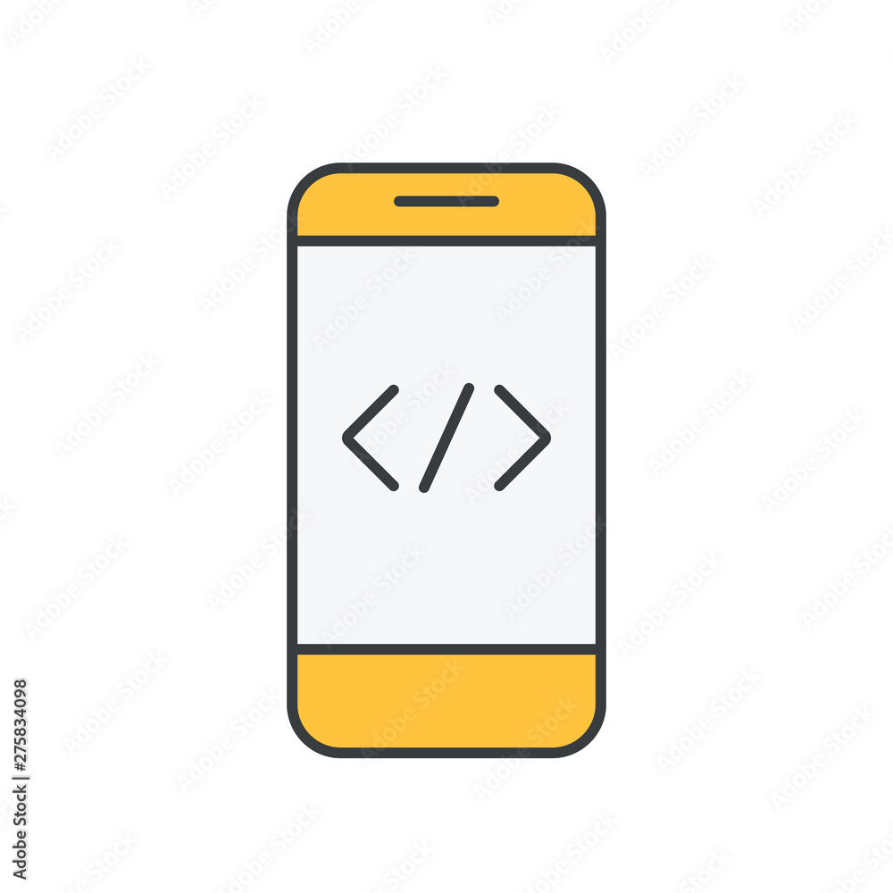 Smartphone icon with coding symbol Smartphone icon with coding symbol