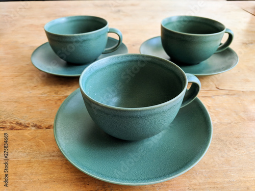 Coffee cups on a wooden table