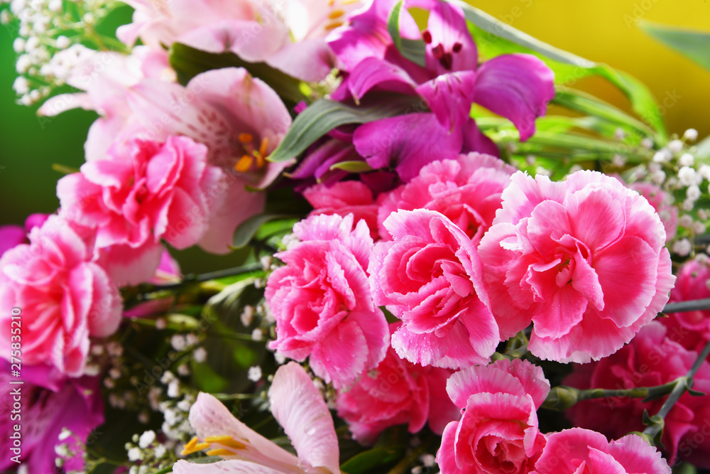 Composition with bouquet of freshly cut flowers