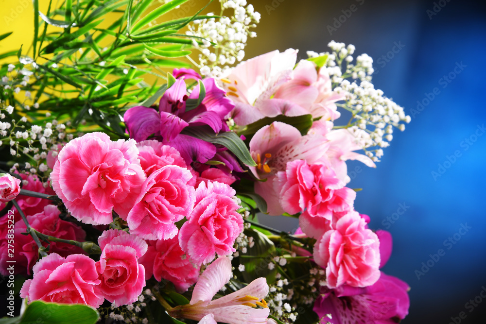 Composition with bouquet of freshly cut flowers Composition with bouquet of freshly cut flowers
