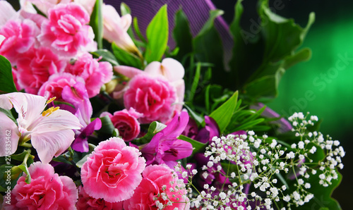 Composition with bouquet of freshly cut flowers