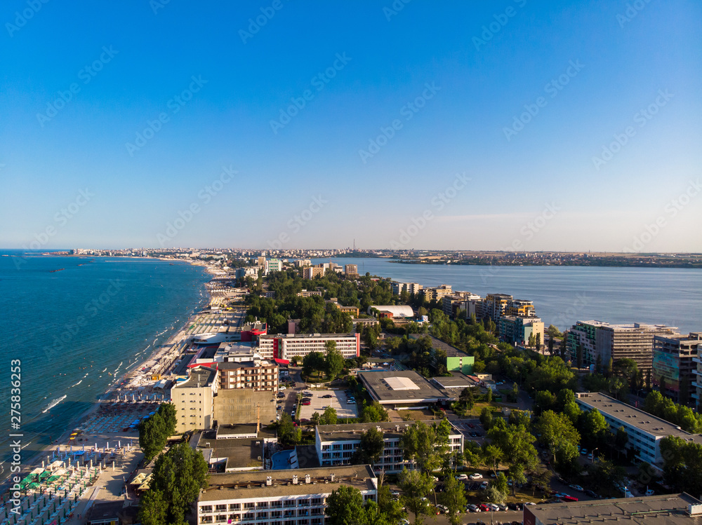Obraz premium Aerial view of Mamaia in Constanta, popular tourist place and resort on black sea in a Romania. 