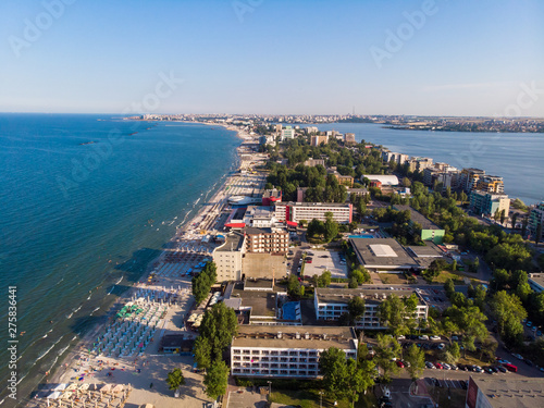 Aerial view of Mamaia in Constanta, popular tourist place and resort on black sea in a Romania.  photo