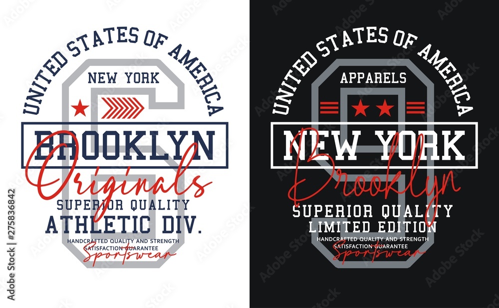 New York Brooklyn typography sport USA style for t-shirt printing design and various uses, vector image.