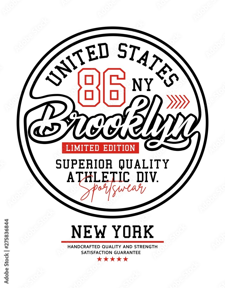 Brooklyn typography athletic sport for t-shirt printing design and various uses, vector image.