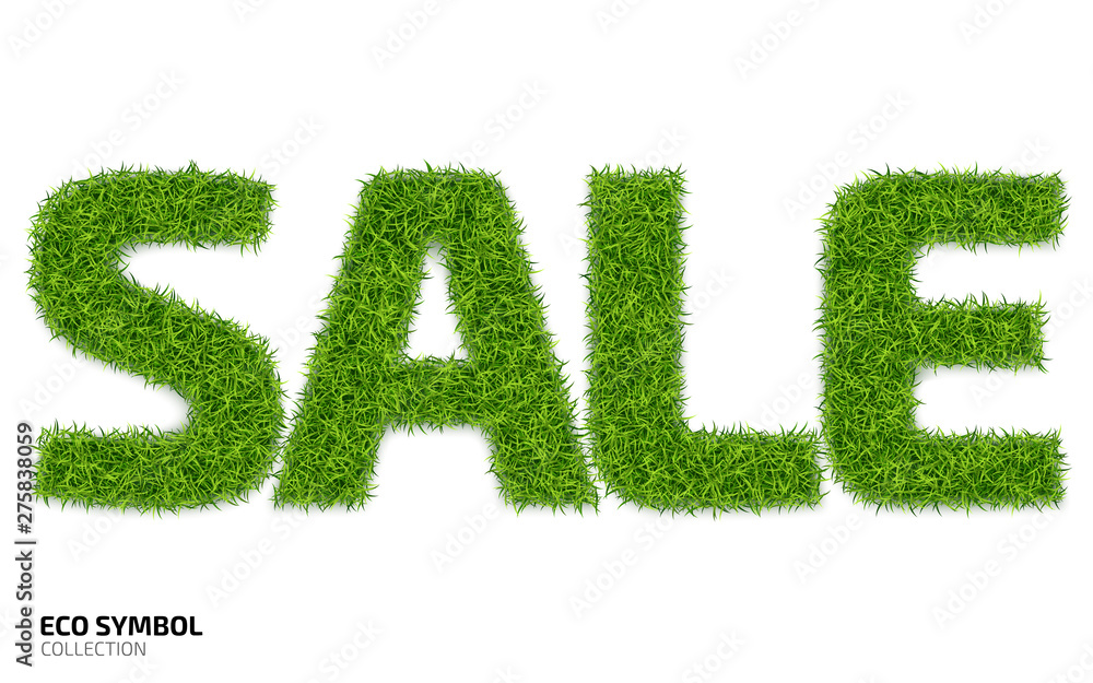 The word SALE from green grass isolated on a white background. Letters with a lawn texture. Eco symbol collection. Vector illustration The word SALE from green grass isolated on a white background. Letters with a lawn texture. Eco symbol collection. Vector illustration