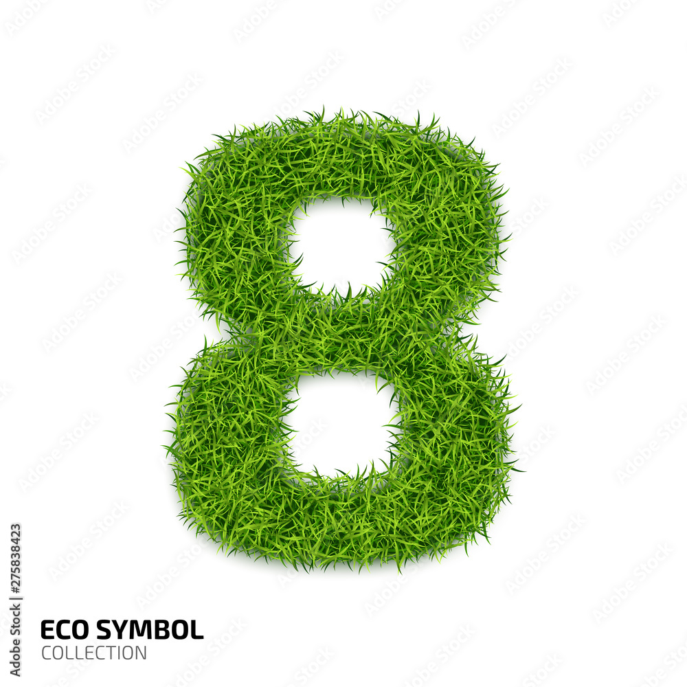 Grass number Eight isolated on white background. Symbol 8 with the green lawn texture. Eco symbol collection. Vector illustration Grass number Eight isolated on white background. Symbol 8 with the green lawn texture. Eco symbol collection. Vector illustration
