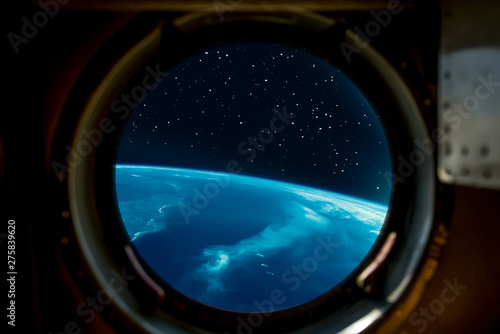 Sunrise, view from spaceship. Elements of this image furnished by NASA.