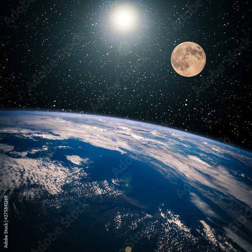 Moon and earth, view from space. The elements of this image furnished by NASA.