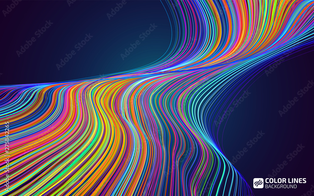 Abstract color lines background. Moving colorful lines of abstract background. Moving color waves. Design elements for card, website, wallpaper, presentation. Abstract creative disco template. - obrazy, fototapety, plakaty 