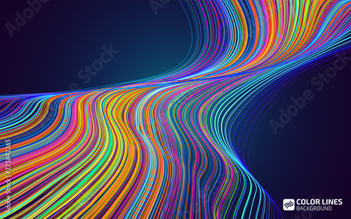 Abstract color lines background. Moving colorful lines of abstract background. Moving color waves. Design elements for card, website, wallpaper, presentation. Abstract creative disco template.