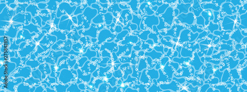 Horizontal Pattern - the surface of the water with air bubbles and the sun glare on the surface. Azure blue waves. Vector illustration