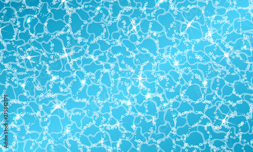 Pattern is the surface of the water with bubbles of air and the glare of the sun on the surface. Azure blue waves. Vector illustration