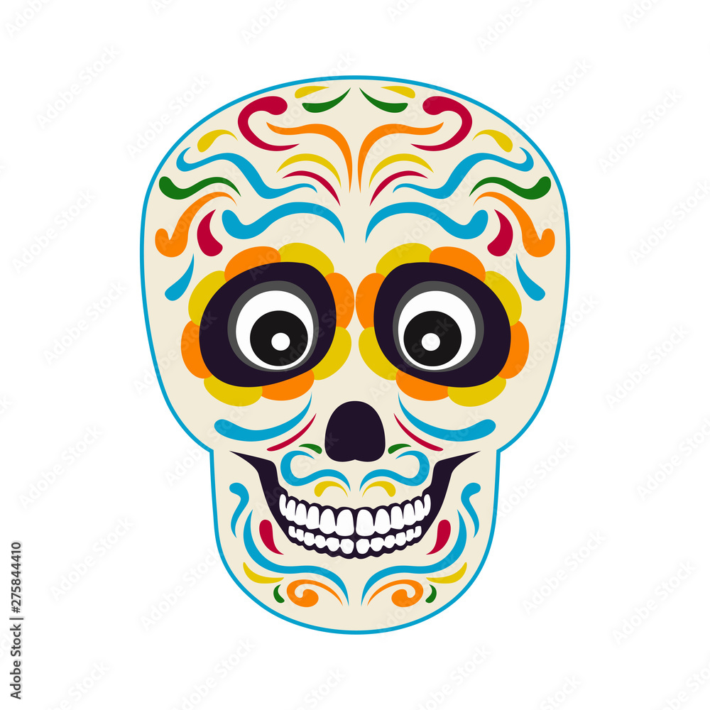Mexican sugar skull isolated on white background. Vector illustration in  cartoon simple flat style. Day of the dead. Dia de los muertos. Stock  Vector | Adobe Stock
