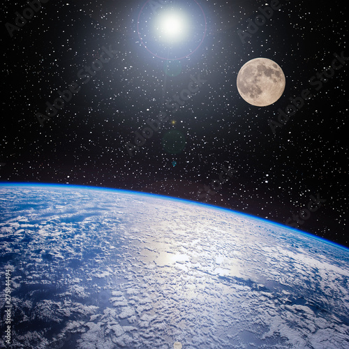 Fototapeta Naklejka Na Ścianę i Meble -  Moon and earth, view from space. The elements of this image furnished by NASA.