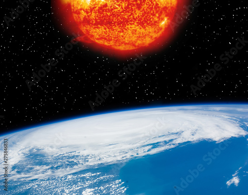 Earth and sun. Distance between them. The elements of this image furnished by NASA.