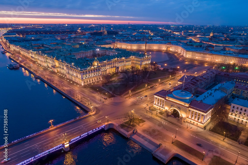 Saint-Petersburg. Russia. Night St. Petersburg top panorama. Palace bridge at night. Neva river. Petersburg bridges. St. Petersburg architecture. Admiralty. Vasilievsky island. Russian cities.