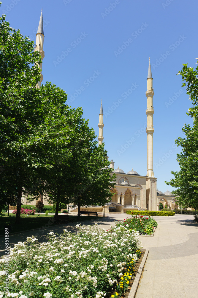 Flower alley leading to the Akhmat Kadyrov heart of Chechnya mosque