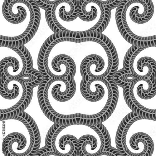 Fototapeta Naklejka Na Ścianę i Meble -  Grey Ornamental Seamless Line Pattern. Endless Texture. Oriental Geometric Ornament