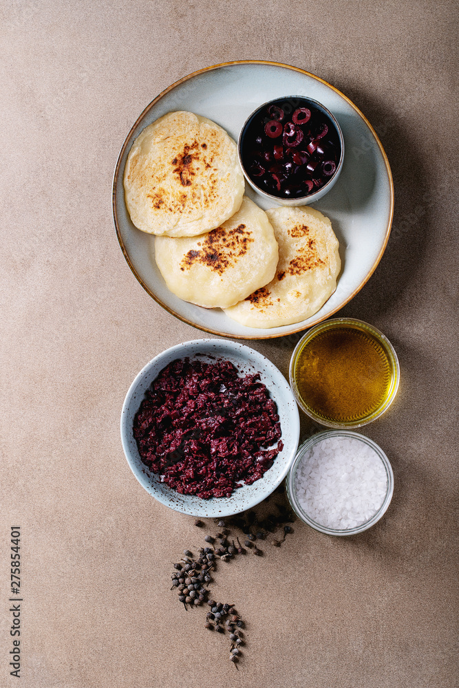 Olive tapenade served with homemade bread Olive tapenade served with homemade bread