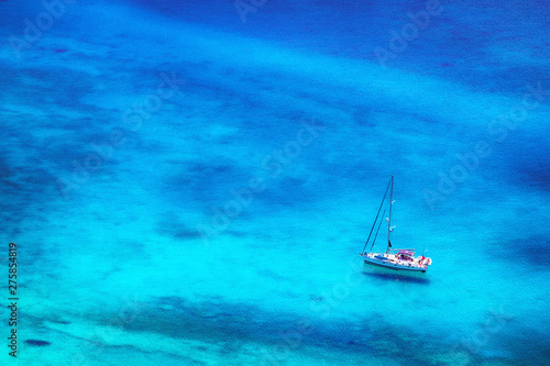 white yacht in azure blue bay with crystal clear water © sergeialyoshin