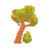 Tree isolated on white background. Graphics for games. 8 bits Vector illustration in pixel art style