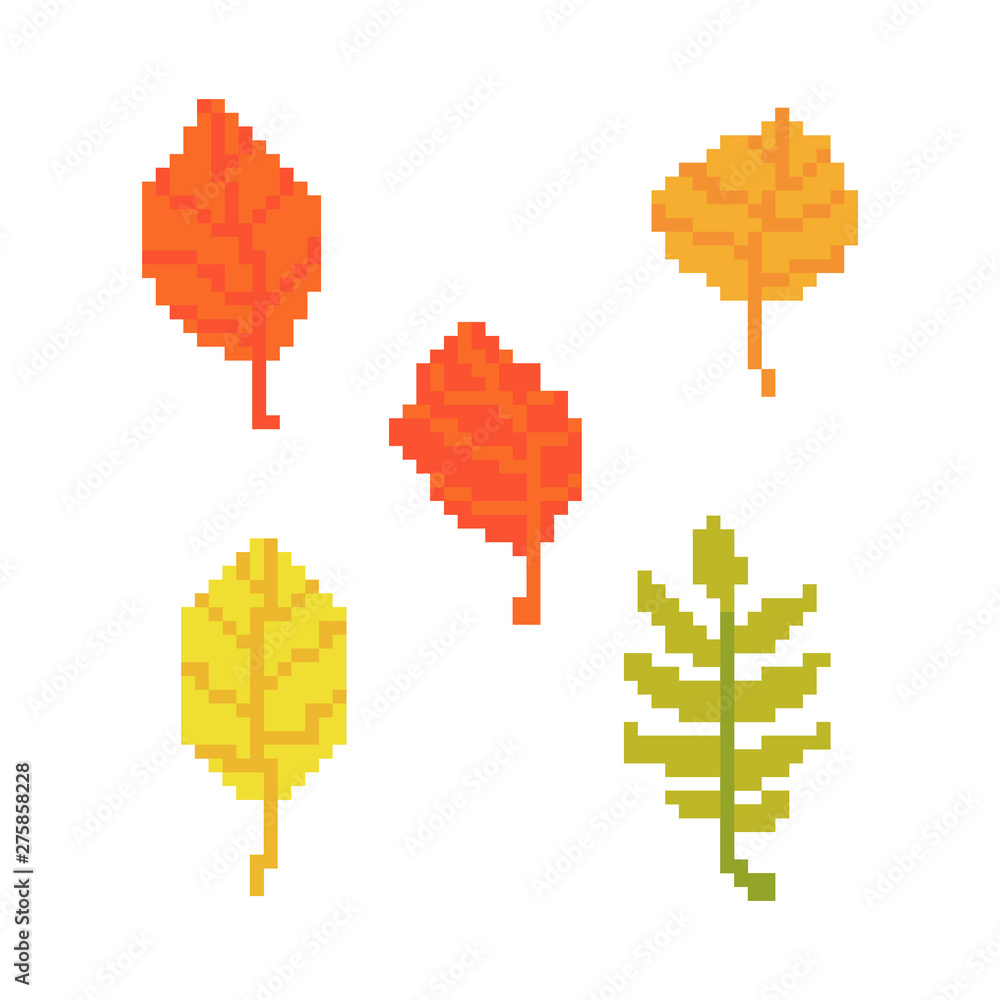 Leaves isolated on white background. Graphics for games. 8 bits Vector ...