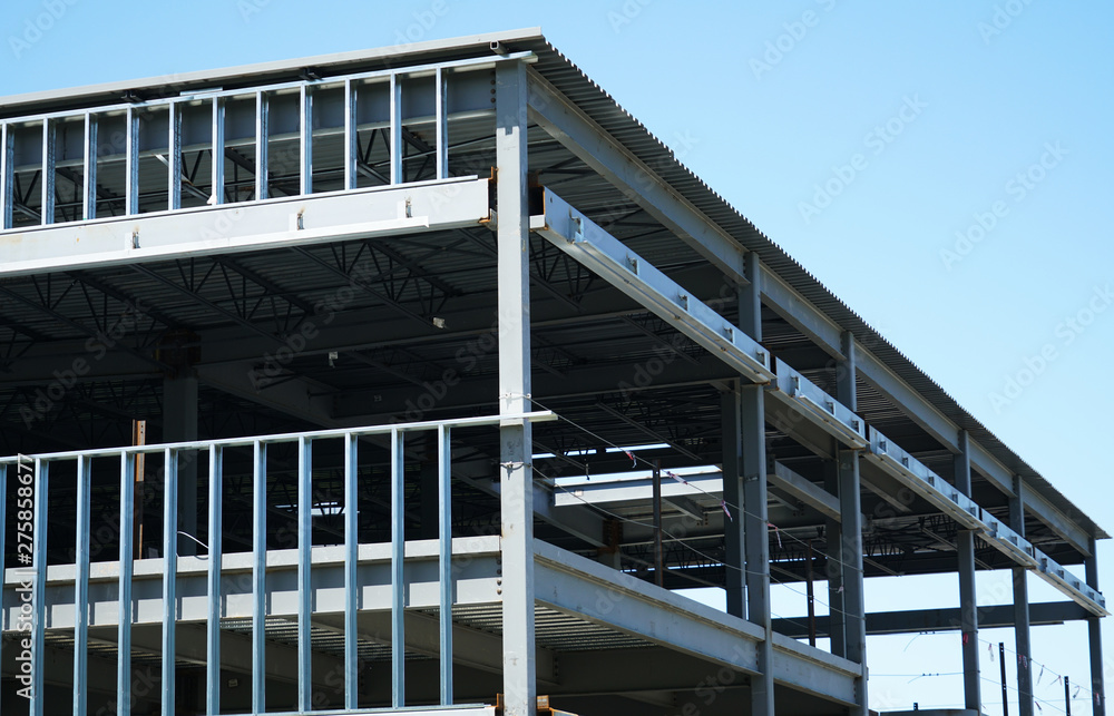 steel construction frame of commercial building - obrazy, fototapety, plakaty 